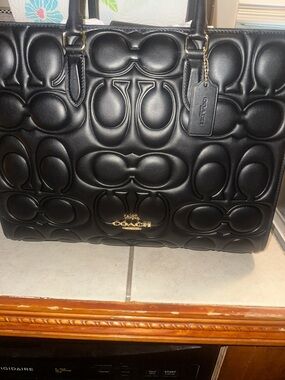 Coach large Maggie Black Embossed Leather Tote with Gold Logo